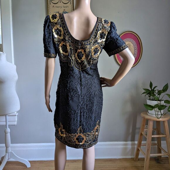 Vintage 90s Stenay Silk Cocktail Dress Mini Beaded Whimsigoth Evening Size 6 - Picture 10 of 13